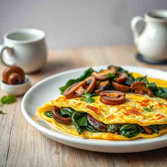 Easy Mushroom & Spinach Omelette - Breakfast